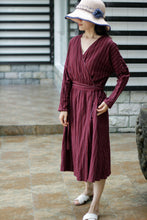 Load image into Gallery viewer, SOOMODA Striped Bandage Dresses V-Neck Long Sleeve