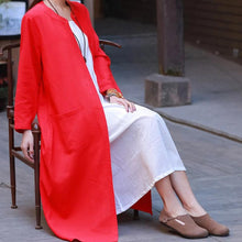 Load image into Gallery viewer, SOOMODA Long Sleeve Pocket Solid Linen Trench Coats