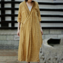 Load image into Gallery viewer, SOOMODA Half Sleeve V-Neck Loose Vintage Tie Dress