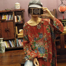 Load image into Gallery viewer, SOOMODA Mid-calf O-neck Retro Cotton Dress