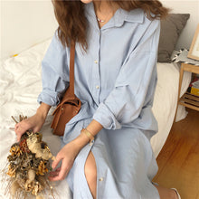 Load image into Gallery viewer, Vintage Maxi Dress Long Sleeve Turn Down Collar