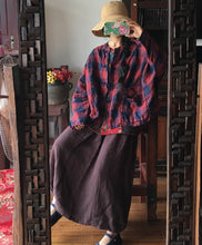 Load image into Gallery viewer, SOOMODA Plaid Red Jackets Coats Women Cotton Linen