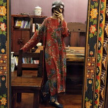 Load image into Gallery viewer, SOOMODA Mid-calf O-neck Retro Cotton Dress