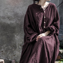 Load image into Gallery viewer, SOOMODA Loose Dress Button Vintage Lantern Sleeve