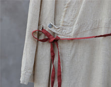 Load image into Gallery viewer, SOOMODA Vintage Linen Dress Women Bandage Robes