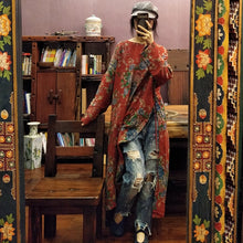 Load image into Gallery viewer, SOOMODA Mid-calf O-neck Retro Cotton Dress