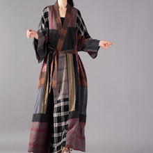 Load image into Gallery viewer, SOOMODA Plus Size Patchwork Plaid Belt Trench Coat