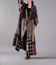 Load image into Gallery viewer, SOOMODA Plus Size Patchwork Plaid Belt Trench Coat