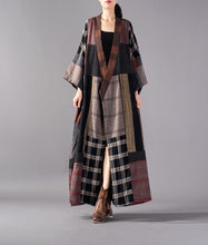 Load image into Gallery viewer, SOOMODA Plus Size Patchwork Plaid Belt Trench Coat