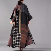 Load image into Gallery viewer, SOOMODA Plus Size Patchwork Plaid Belt Trench Coat