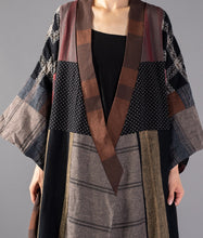 Load image into Gallery viewer, SOOMODA Plus Size Patchwork Plaid Belt Trench Coat