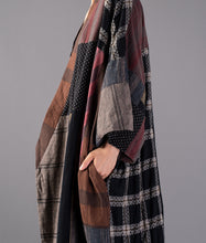 Load image into Gallery viewer, SOOMODA Plus Size Patchwork Plaid Belt Trench Coat