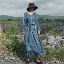 Load image into Gallery viewer, SOOMODA Bandage Long Dresses Vintage O-Neck