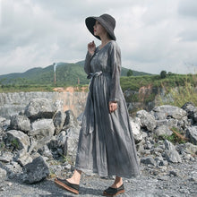 Load image into Gallery viewer, SOOMODA Bandage Long Dresses Vintage O-Neck