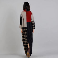 Load image into Gallery viewer, Linen Plaid Dress Female V-neck Split Design