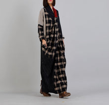 Load image into Gallery viewer, Linen Plaid Dress Female V-neck Split Design