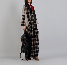 Load image into Gallery viewer, Linen Plaid Dress Female V-neck Split Design