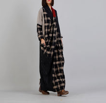 Load image into Gallery viewer, Linen Plaid Dress Female V-neck Split Design