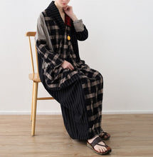 Load image into Gallery viewer, Linen Plaid Dress Female V-neck Split Design