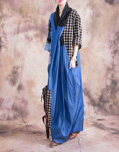Load image into Gallery viewer, Plaid Patchwork Cross V neck Spliced Dress
