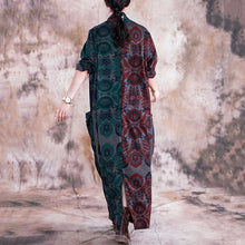 Load image into Gallery viewer, Women Autumn Print Pathwork V Neck Dress