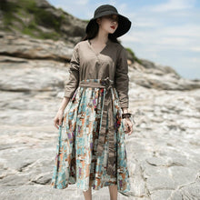 Load image into Gallery viewer, SOOMODA V-neck Loose Vintage Print Dresses