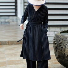 Load image into Gallery viewer, SOOMODA Striped Bandage Dresses V-Neck Long Sleeve
