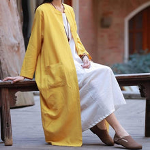 Load image into Gallery viewer, SOOMODA Long Sleeve Pocket Solid Linen Trench Coats