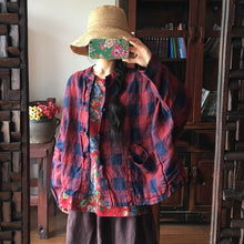 Load image into Gallery viewer, SOOMODA Plaid Red Jackets Coats Women Cotton Linen