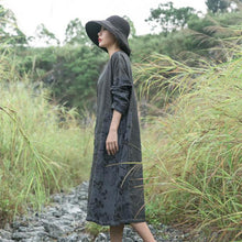 Load image into Gallery viewer, Vintage Print Full Sleeve Button Loose Dress