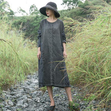 Load image into Gallery viewer, Vintage Print Full Sleeve Button Loose Dress