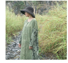 Load image into Gallery viewer, Vintage Print Full Sleeve Button Loose Dress