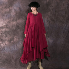 Load image into Gallery viewer, SOOMODA Fall O-Neck Long Sleeve  Cotton Pleated  Dress