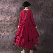 Load image into Gallery viewer, SOOMODA Fall O-Neck Long Sleeve  Cotton Pleated  Dress