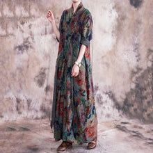 Load image into Gallery viewer, Spring Fall Cotton Linen Printed Floral Loose Dress