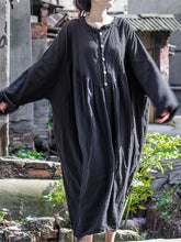 Load image into Gallery viewer, SOOMODA Loose Dress Button Vintage Lantern Sleeve