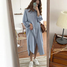 Load image into Gallery viewer, Vintage Maxi Dress Long Sleeve Turn Down Collar
