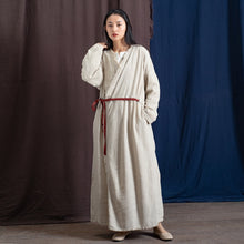 Load image into Gallery viewer, SOOMODA Vintage Linen Dress Women Bandage Robes