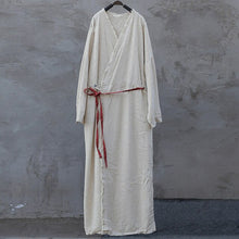 Load image into Gallery viewer, SOOMODA Vintage Linen Dress Women Bandage Robes