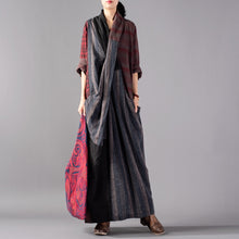 Load image into Gallery viewer, SOOMODA Vintage Plaid Patchwork Long Loose Dress
