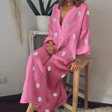 Load image into Gallery viewer, Vintage Linen Summer Dress Casual Polka Dot