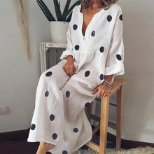 Load image into Gallery viewer, Vintage Linen Summer Dress Casual Polka Dot