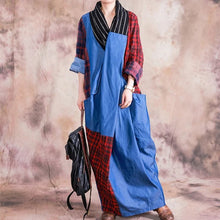 Load image into Gallery viewer, Plaid Patchwork Cross V neck Spliced Dress