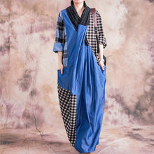 Load image into Gallery viewer, Plaid Patchwork Cross V neck Spliced Dress